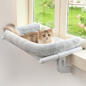 Zoratoo Cat Window Sill Perch with Large Bolster, Easy to Adjust & Assemble Cat Window Seat for Windowsill & Bedside, Cat Hammock Bed for Large Cats and Kittens (Grey, M)
