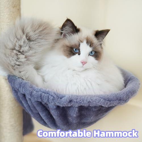 Deluxe 35" Cat Tree Tower: Hammock, Scratching Posts & Hanging Toy - Multi-Level Condo Grey - Image 7
