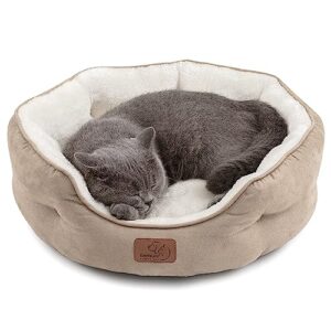 Bedsure Dog Beds for Small Dogs - Round Cat Beds for Indoor Cats, Washable Pet Bed for Puppy and Kitten with Slip-Resistant Bottom, 20 Inches, Camel