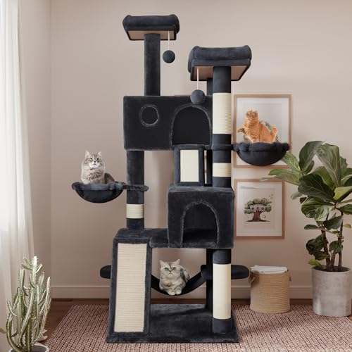 Large Cat Tree Tower: Multi-Level Condo w/ Scratching Posts, Hammock & Perches - Image 2