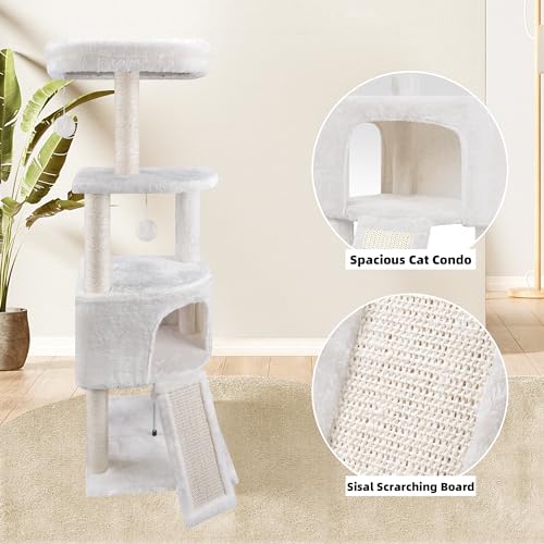 Spacious 45in Cat Tree Tower: Cozy Condo, Scratching Post & Hanging Bed - Beige - Image 4