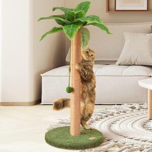 Cat Scratching Post Cat Scratcher 33 inch Tall Scratching Post with Sisal Rope for Indoor Cats Large Cat Scratching Post sisal cat Scratcher Cute for Kitten Scratching Post Green