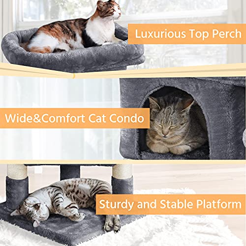 Deluxe 24" Cat Tree Tower with Scratching Posts & Cozy Hideaway - Dark Gray - Image 5