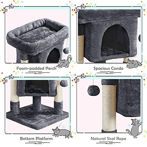Deluxe 24" Cat Tree Tower with Scratching Posts & Cozy Hideaway - Dark Gray - Image 4