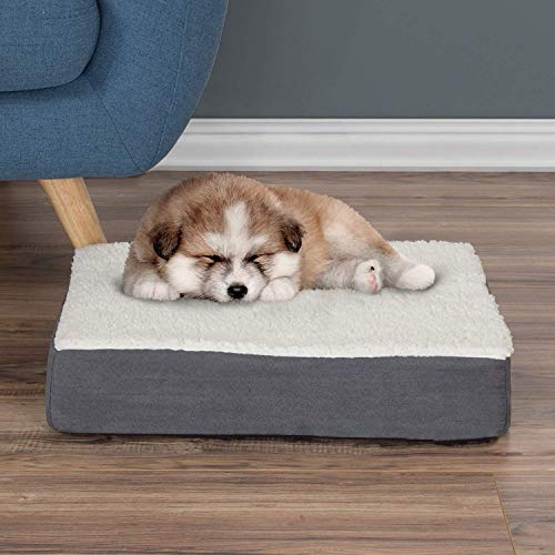 Orthopedic Small Dog Bed Memory Foam Crate Mat Sherpa Cover 20x15 Gray - Image 2