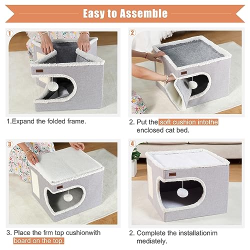Cozy Cat Cave Bed: Indoor Hideaway Cube with Scratch Pad & Tent for Kittens - Image 4
