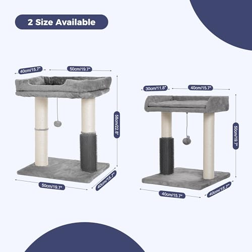 Large Cat Tree Tower: Spacious Bed, Scratching Post, Groomer & Dangling Toy - Grey - Image 2