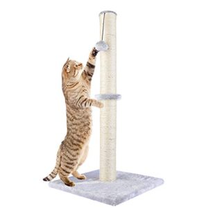Dimaka 29" Height Tall Cat Scratching Post, Claw Scratcher with Sisal Rope and Covered with Soft Smooth Plush, Vertical Scratch [Full Strectch] for Standard Size Cats (Grey, 29 inches)