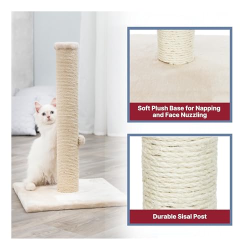 Premium Cat Scratching Post - Sisal Rope Scratcher, Soft Base, Beige 24.4" - Image 5