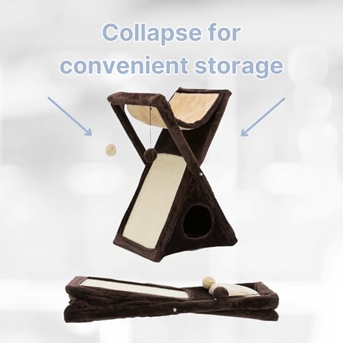 Cozy Cat Hammock Bed with Scratching Pad and Pom Poms | Multi-Function Pet Furniture - Image 3