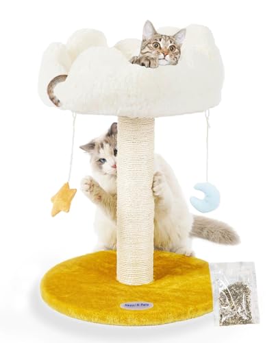 Happi N Pets Cloud Cat Tree, Cat Scratching Post with Bed, Cat Tree Tower for Indoor Cats, Sisal Cat Scratcher with Soft Perch for Kitten & Adult Cats, Small Cat Tower with Toys, Cat Scratch Post