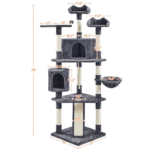 Large 79" Cat Tree Tower: Multi-Level Scratching Post Condo for Indoor Cats, Dark Gray - Image 5