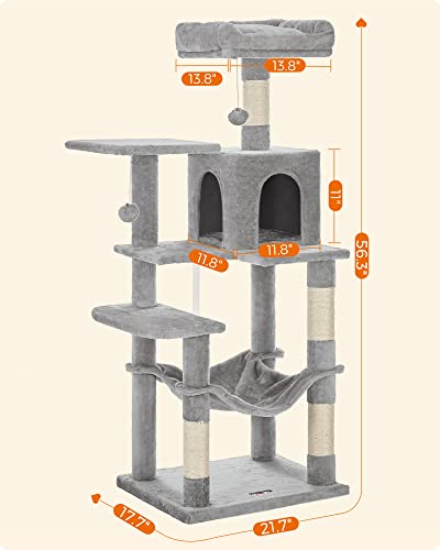 Large Cat Tree Tower 56" Multi-Level Scratching Post Bed Condo for Indoor Cats Gray - Image 6