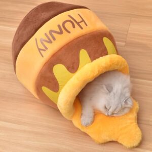 Honey Pot Cat Cave Bed, Soft and Thick Rebound Sponge Pet Nest with Removable & Washable Cushion, Cute Cartoon Design for Small Cats and Breeds