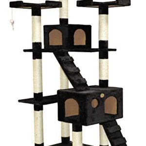 Go Pet Club 72" Tall Cat Tree Tower with Cat Condos - Large Cat Tree - Cat Tower for Indoor Cats - Play Scratch Hide Climb Activity Furniture with Toy - Black