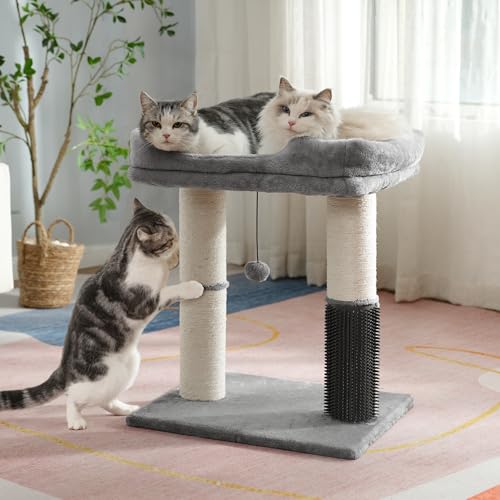 Large Cat Tree Tower: Spacious Bed, Scratching Post, Groomer & Dangling Toy - Grey - Image 7