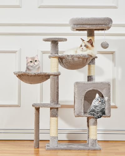 Tall Cat Tree Tower 39" Multi-Level Scratching Post Condo Hammock Perch Gray - Image 2