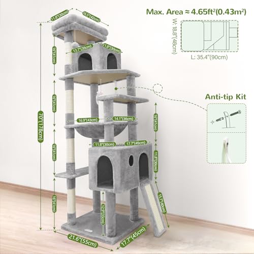 Massive 70" Cat Tree Tower: Luxe Scratching Post, Hammock & Condo for Large Cats - Image 6