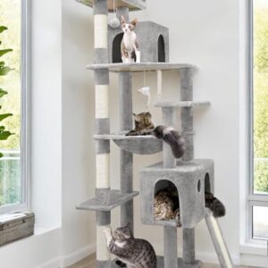 Globlazer F70 Pro Heavy Duty Cat Tree, 70 inch Sturdy Cat Tree for Indoor Cats Extra Large Cat Tower with Scratching Post, Hammock, Cat Condo for Adult Cats Kittens, Light Grey