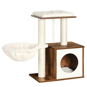 FEANDREA WoodyWonders Small Cat Tree for Kittens, Modern Cat Tower for Indoor Cats, Cat Condo with Scratching Posts, Removable Washable Cushions, Rustic Brown UPCT122X01
