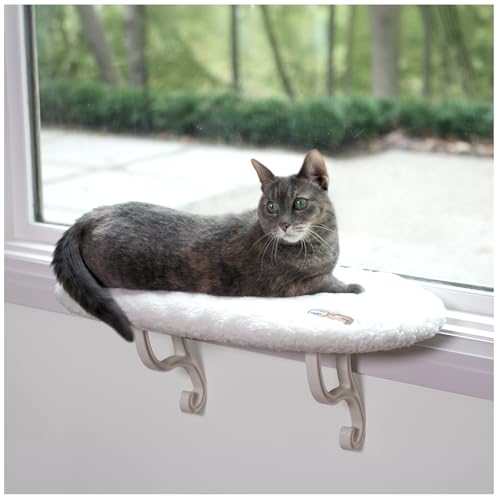 Orthopedic Cat Window Perch Hammock Bed - Large Cats, 40 lbs Support, Cream Fleece - Image 2