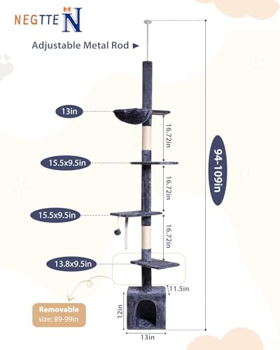 Ultimate 95-109" Tall Cat Tree Tower - Multi-Level Scratching Post Condo for Large Cats - Image 6