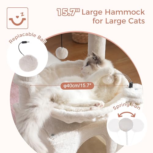 Sturdy 32" Cat Tree Tower with Hammock, Scratching Post & Condo for Large Cats - Image 2