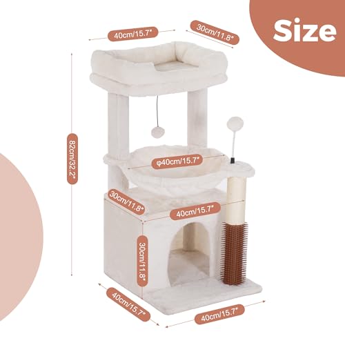 Sturdy 32" Cat Tree Tower with Hammock, Scratching Post & Condo for Large Cats - Image 6