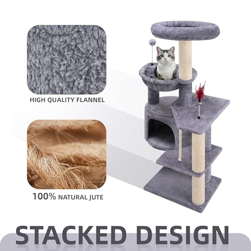 Sturdy 42.5" Cat Tree with Condo, Perches & Hammock - Indoor Climbing Tower - Image 3