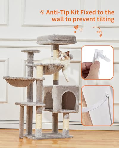 Tall Cat Tree Tower 39" Multi-Level Scratching Post Condo Hammock Perch Gray - Image 6