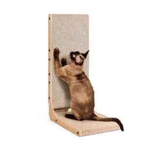 EHEYCIGA Cardboard Cat Scratcher for Indoor Cats, 26.8 Inch L Shaped Vertical Cat Scratching Board with Ball Cat Toy, Large Cat Scratcher Pad