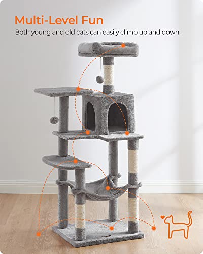 Large Cat Tree Tower 56" Multi-Level Scratching Post Bed Condo for Indoor Cats Gray - Image 3