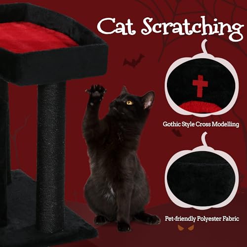 Gothic Cat Tree with Coffin Bed, Bat Ball, Multi-Level Black Cat Tower Furniture - Image 5