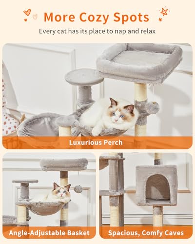 Tall Cat Tree Tower 39" Multi-Level Scratching Post Condo Hammock Perch Gray - Image 3