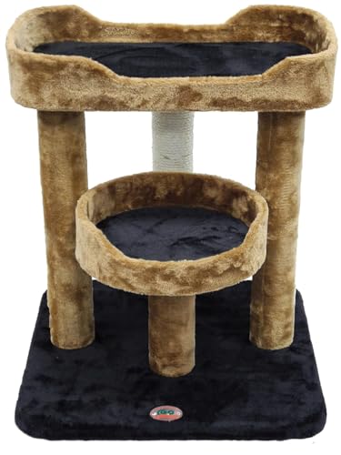 Go Pet Club - 23" Cat Tree Kitty Condo - Small Cat Tree with Two Elevated Perch Beds & Large Base - Cat Condos for Indoor Cats - Black/Brown