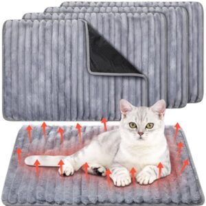 Nuanchu 4 Pack Self Warming Cat Bed Self Heating Cat Dog Mat 18 x 24 inch Self Heating Dog Crate Pad Extra Warm Thermal Pet Pad for Indoor Outdoor Pets with Removable Cover Non Slip Bottom
