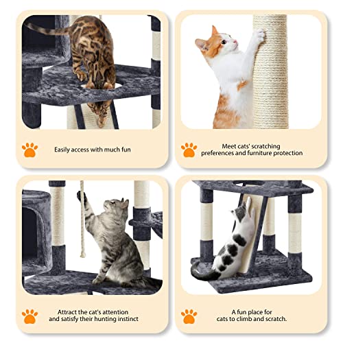 Large 79" Cat Tree Tower: Multi-Level Scratching Post Condo for Indoor Cats, Dark Gray - Image 4