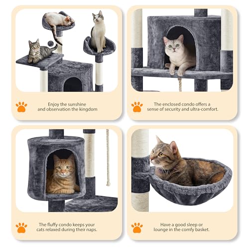 Large 79" Cat Tree Tower: Multi-Level Scratching Post Condo for Indoor Cats, Dark Gray - Image 3