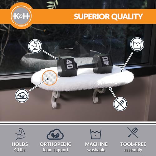 Orthopedic Cat Window Perch Hammock Bed - Large Cats, 40 lbs Support, Cream Fleece - Image 4