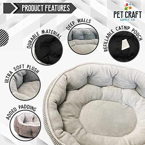 Cozy Self-Warming Cat Bed w/ Catnip Pouch - Soft Indoor Kitten Sleeping Mat Grey - Image 2