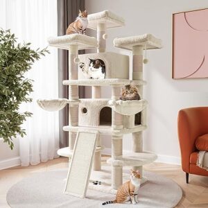 SHA CERLIN 68 Inches Multi-Level Large Cat Tree for Large Kitties/Big Cat Tower with Condo/Cozy Plush ‌Pussycat Perches/Sisal Scratching Posts and Hammocks/Activity Center/Beige
