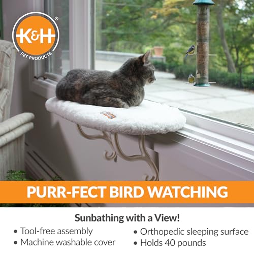 Orthopedic Cat Window Perch Hammock Bed - Large Cats, 40 lbs Support, Cream Fleece - Image 3