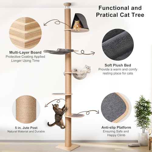 Tall Cat Tree 6-Level 9.8ft Climbing Tower Scratching Post Perch Hammock - Image 4