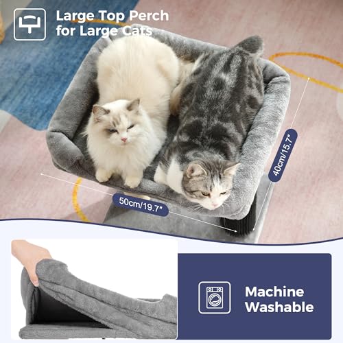 Large Cat Tree Tower: Spacious Bed, Scratching Post, Groomer & Dangling Toy - Grey - Image 3