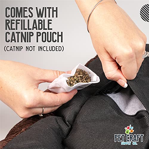 Cozy Self-Warming Cat Bed w/ Catnip Pouch - Soft Indoor Kitten Sleeping Mat Grey - Image 5