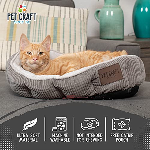 Cozy Self-Warming Cat Bed w/ Catnip Pouch - Soft Indoor Kitten Sleeping Mat Grey - Image 3