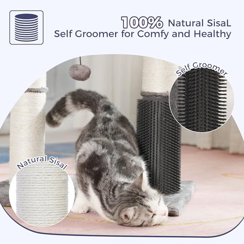Large Cat Tree Tower: Spacious Bed, Scratching Post, Groomer & Dangling Toy - Grey - Image 4