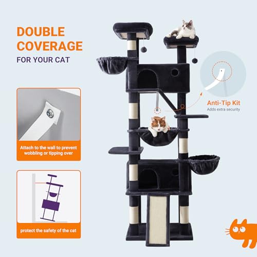 Massive Cat Tree Tower: 81" Multi-Level Climbing Condo with Hammock & Scratch Post - Image 7