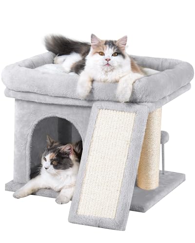 Aechonow Cat Tree Tower for Large Cat, Cat Bed House with Large Perch for Adult Cats, 20 * 16.5 Inch Big Platform for Indoor with Super Cozy Mat, Large Condo with Scratching Post, Light Gray