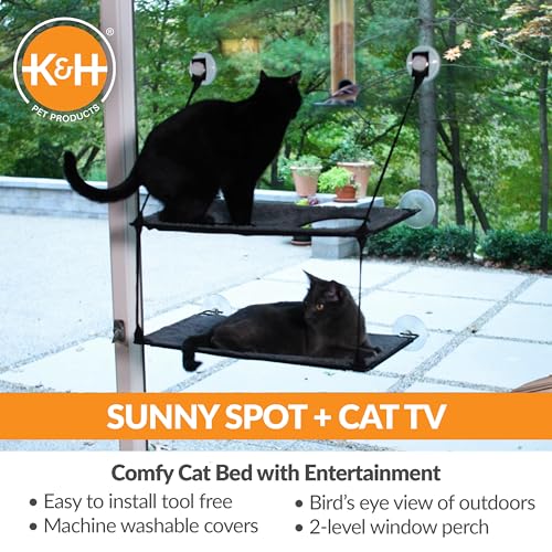 K&H Large Cat Window Perch: Double Shelf Hammock Bed for Cats, Easy Mount & Washable - Image 2